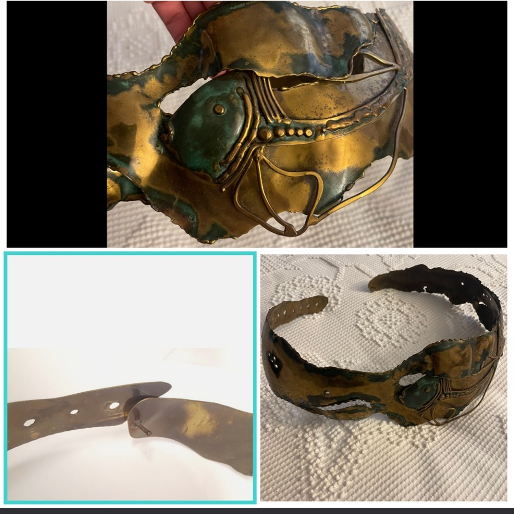 Vintage Joseph Boris Brutalist Mixed Metal Belt Hammered Brass Fish Belt
